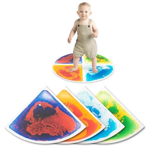 Art3d 4-Pack Fan-Shaped Colorful Liquid Sensory Floor Tiles, 13 x 13 Inch