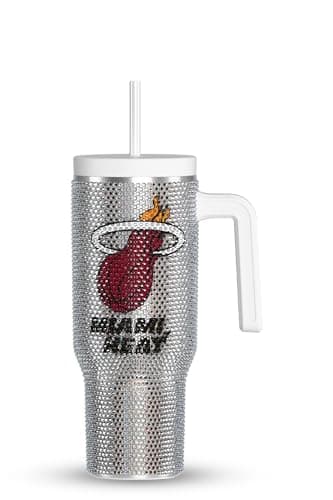 Hydrapeak x NBA Officially Licensed Miami Heat Voyager 40 oz Stainless Steel Bling Tumbler with Handle, Insulated Rhinestone Water Bottle With Straw & Lid, Includes Gift Box