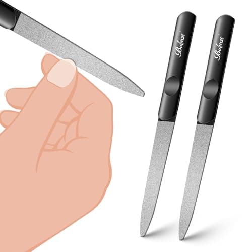 BALUCA Stainless Steel Diamond Nail File for Natural Acrylic Nails, Double Sided Metal Fingernail Toenail File for Women, Durable and Efficient Nail Care Tool - Black
