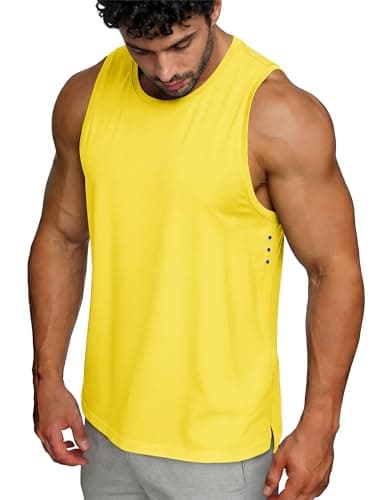 MAGCOMSEN Mens Tank Top Sleeveless Dry Fit Workout Gym Muscle Active Shirts Yellow