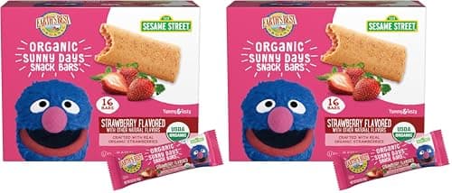 Earth's Best Organic Kids Snacks, Sesame Street Toddler Snacks, Organic Sunny Days Snack Bars for Toddlers 2 Years and Older, Strawberry with Other Natural Flavors, 16 Bars Per Box (Pack of 2)