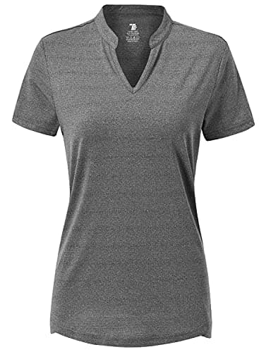 BGOWATU Women’s Golf Polo Shirts Short Sleeve V-Neck Collarless Tennis T-Shirt Quick Dry Lightweight Tops Dark Gray XS