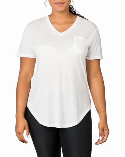 Plus Size V Neck T Shirts for Women Short Sleeve Flowy (4XL, White)