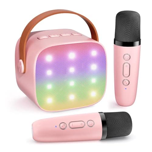 Mini Karaoke Machine Kids Microphone, Haomuren Portable Bluetooth Karaoke Speaker with 2 Wireless Microphones and LED Lights, Christmas Birthday Party Gifts for Kids & Adults
