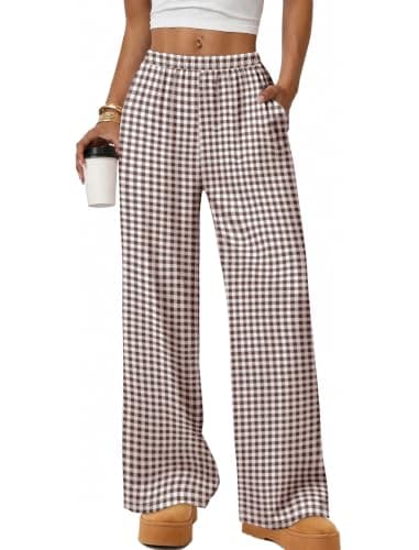 WIHOLL Womens Pajama Pants Fall Outfits Wide Leg Gingham Women's Clothing M