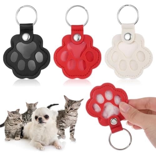Psyqtsuary 3 Pcs Pet Hair Storage Keychain Pet Fur Keepsake Keyring, Dog Fur Storage Keychain Paw Shaped Leather Keychains for Collecting Memorial