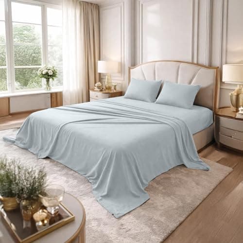 Dan River Full Jersey Sheet Set 100% Cotton T-Shirt Soft Bed Sheets Deep Pocket, Breathable, All-Season Bedding 4-Piece Set Light Gray