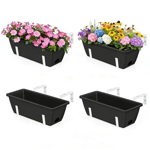 Railing Planter Box 4 Pack Hanging Balcony Planters with Adjustable Bracket