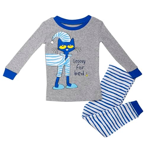 Baby Starters 2-Piece Snug Fit Boys Cotton Pajamas (Pete the Cat, Groovy, Blue and Grey, 18M)