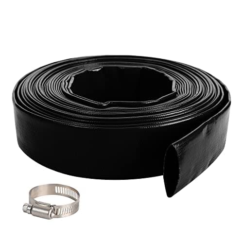 1-1/2" x 100 FT Pool Backwash Hose, Black Heavy Duty Reinforced PVC Lay Flat Water Discharge Hose for Swimming Pool Filter Pump,with 2 Clamp