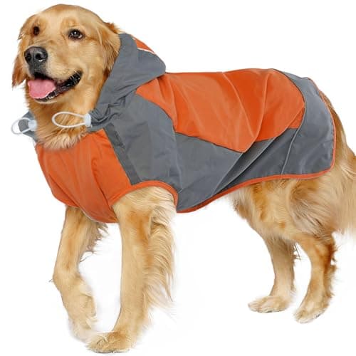 IECOii Hooded Dog Raincoat,Reflective Large Dog Rain Poncho,Ensure Safety in Low - Light Conditions, Adjustable Fit with Magic Sticker,Lightweight Waterproof Pet Rain Coat,Orange,XXL
