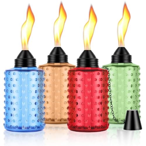 Takytao 4 Pack Table Top Glass Garden Torch, Citronella Torches for Outside, with Wick and Cup, Refillable Flame Light Torches for Yard, Garden, Party, Deck, Pathway, Landscape