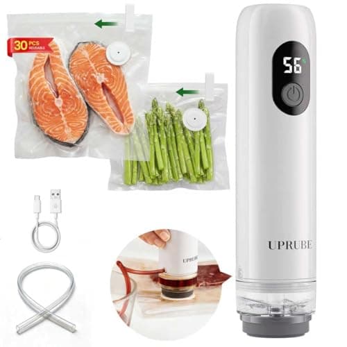 UPRUBE Compact Vacuum Sealer for Food, Drainage Tube, Wet Food, 30 Bags
