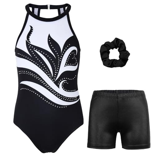 JOYSTREAM Gymnastics Leotards for Girls With Shorts Sparkly Ballet Dance Clasp Back Activewear Classic Flower,4-5Years