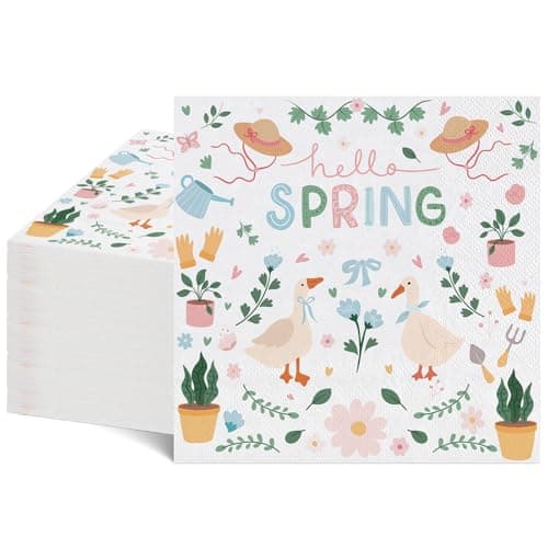 NatNarr 50 Pcs Spring Napkins, Cute Goose Farm Garden Party Napkins Beverage Dessert Napkins for Birthday, Tea Party