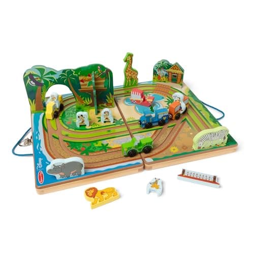 Melissa & Doug Disney Take-Along Safari Adventure Wooden Play Set with Built-in Tracks – 20 Pieces | Mickey Mouse, Minnie, Wooden Toy for Boys and for Girls 3+ - FSC Certified