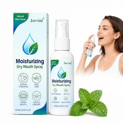 Jorvinl Dry Mouth Spray, Oral Moisturizing Spray for Dry Mouth Comfort, Alcohol Free & Sugar Free with Xylitol, Sodium Hyaluronate & Aloe, Natural Mint Fresh Breath Spray for Adults, 60ml
