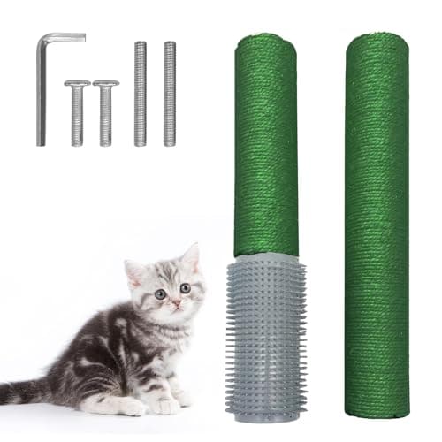 Fhiny 2PCS Cat Scratching Post Replacement, 15.7inch M8 Natural Sisal Cat Scratch Post with Cat Self Groomer Refill Pole Parts Kitten Climbing Furniture Protector Hemp Rope Scratcher for Spare Green