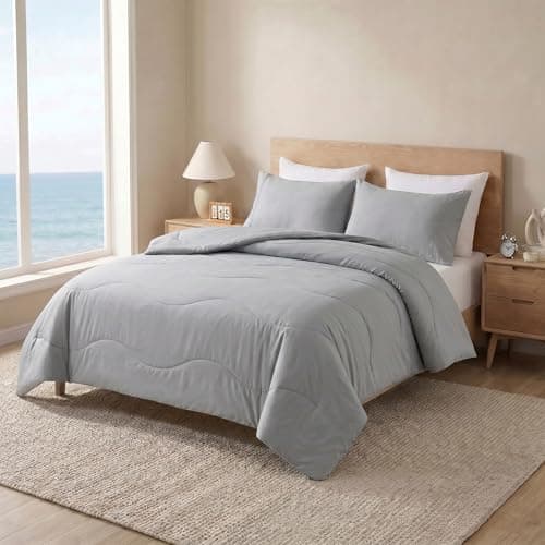 Fuzzysense Cooling Comforter Queen 90"x90" – Instant Cooling Blanket for Hot Sleepers & Night Sweats, Breathable Lightweight All-Season Bedding, Pet-Friendly Oeko-TEX & GRS Certified, Gray