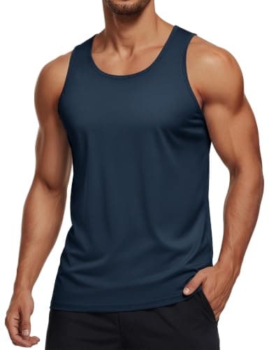 MAGCOMSEN Men's UPF 50+ Tank Top Quick Dry Summer Workout Muscle Sleeveless Shirts for Swim Beach Bodybuilding Navy XS