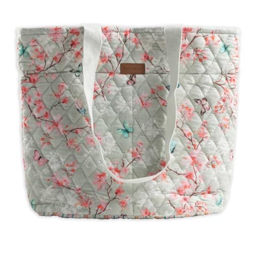 Maison d' Hermine Shopping Bags Cotton Quilted Tote Bag with Zipper Pockets & Small Pouch Reusable Shoulder Bag for Gifts Beach Travel Perfect for Men Women Spring Summer (Blossoms in Spring)