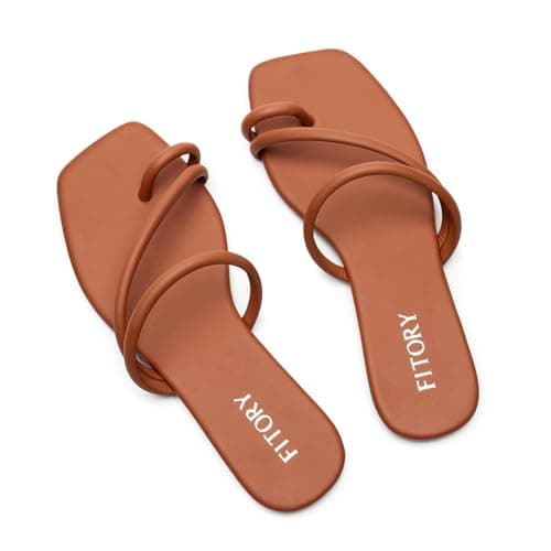 FITORY Women's Slide Sandals, Chic Cross-Strap & Comfy Flat shoes for Summer