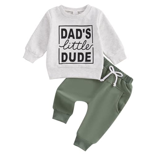 Kupretty Baby Boy Clothes Dad's Little Dude Sweatshirt Pants Green 12-18M