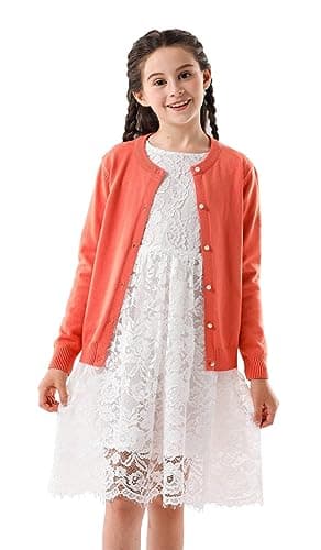 SMILING PINKER Girls Cardigan Sweater School Uniforms Button Long Sleeve Knit Tops (Rust Orange,4-5T)