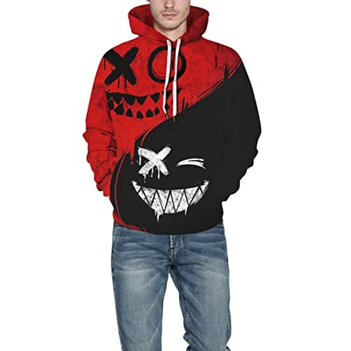 ZUEVI Men's Unisex Novelty Hoodies 3D Funny Printed Pullover Hooded Sweatshirt with Pockets(Black&Red1-L)