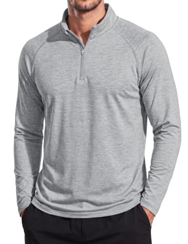 MAGCOMSEN Long Sleeve Shirts for Men 1/4 Zip Pullover Athletic Lightweight Dry Fit Golf Running T Shirts Rash Guard Light Grey, M