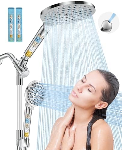 HOPOPRO 21-Setting Dual Filtered Handheld Shower Head Combo, Modern Chrome
