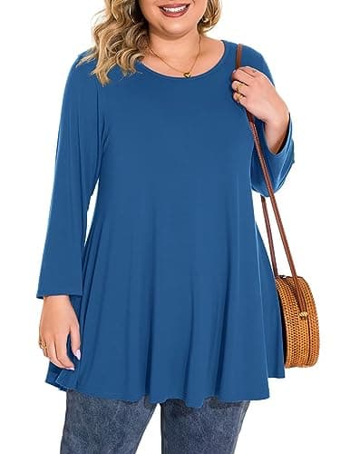 BELAROI Plus Size Tops for Women 3/4 Sleeve Comfy Tunic for Leggings Loose Casual T-Shirt(4X, Steel Blue)