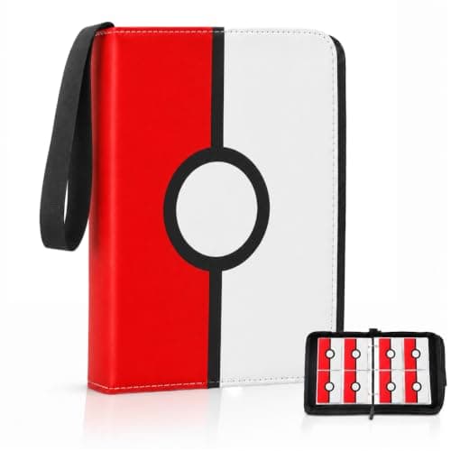 Trading Card Binder, 4-Pocket Album, 50 Removable Sleeves, 400 Cards, Red
