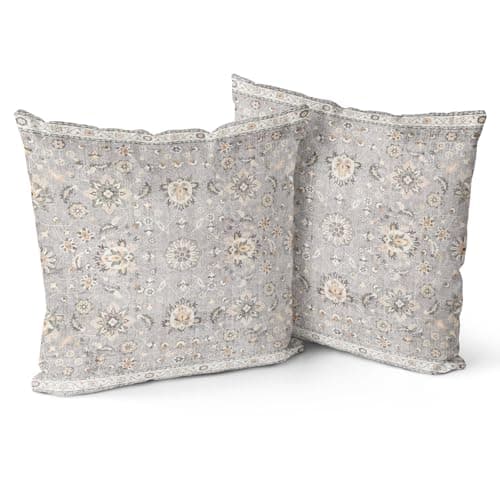 Snycler Boho Throw Pillow Covers Farmhouse Home Decor for Sofa Porch Patio Bed Room Outdoor，Set of 2，Bohemian Carpet Throw Pillows for Couch Decorative Pillow Cases，16x16inch,Grey