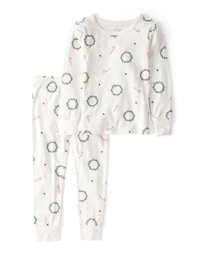 Carter's Neutral PurelySoft Long-Sleeve 2-Piece Pajamas, Christmas Wreath, 4T