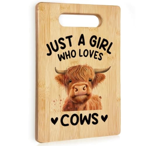 KAOWT Highland Cow Lover Gifts Cutting Chopping Boards for Kitchen, Highland Cow Kitchen Decor, Just a Girl Who Loves Cows Decorative Cutting Boards for Friends Family Hostess