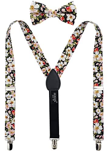 ZENXUS Floral Cotton Bow Tie and Suspenders Set for Boys
