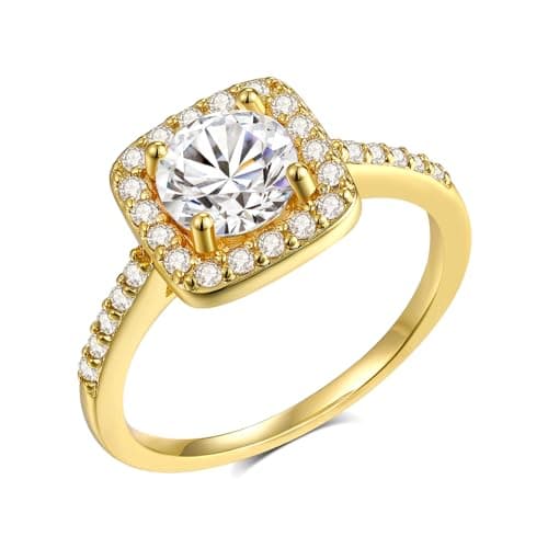 MDFUN Halo Ring 14K Yellow Gold Plated Cubic Zirconia Promise Engagement Promise Eternity Ring for Women Size 9