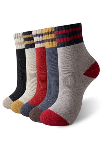 Candsliky Athletic Crew Socks, 5-Pack, Anti-Slip Design, Unisex (Red)