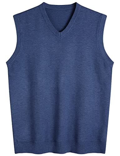 Amussiar Men's Casual Sweater Vest V-Neck Slim Fit Sleeveless Sweater Knitted Pullover Vest Blue