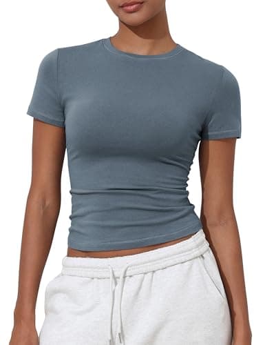 kayamiya Crewneck Baby Tees Women Cotton Trendy Going Out Tops Kyanite M