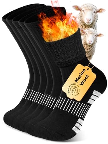 XINDUHUI Merino Wool Hiking Socks for Men Women, Thermal Winter Cushioned Wicking Crew Socks for Work Outdoors 3 Pairs (US, Alpha, X-Large, Regular, Regular, Black)