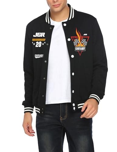 COOFANDY Men's Fashion Varsity Jacket Causal Slim Fit Cotton Letterman Baseball Bomber Jackets, Black-jgr, Large