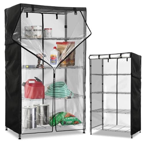 Exokugo Wire Shelf Cover,600D Heavy Duty 100% Waterproof Shelf Covers for Wire Shelving,Outdoor Storage Shelves Cover for Metal Rack,48" W x 20" D x 72" H,Black with Clear Front