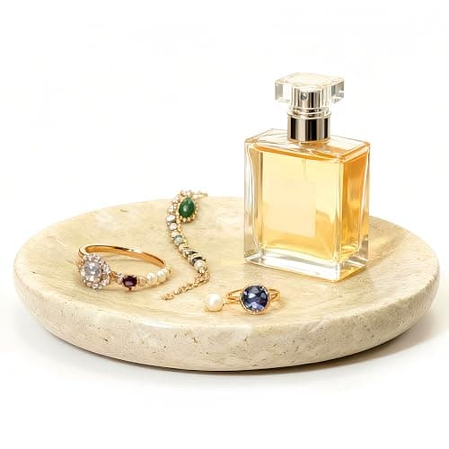 HAMAKAWA Turkish Natural Marble Soap Dish，Beige Jewelry Tray 5.5 Inch