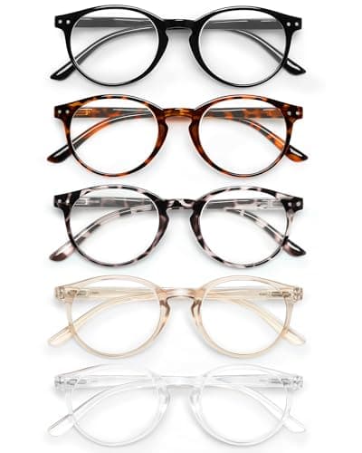 JOLISU 5 Pack Reading Glasses For Women/Men-Blue Light Blocking Computer Reader w/Round Frame - Retro Clear Lens Fake Eyeglasses（2.0）