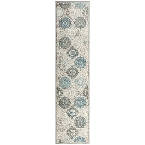Home Dynamix Boho Andorra Transitional Damask Area Rug, Grey/Blue, 1'6"x7'2"