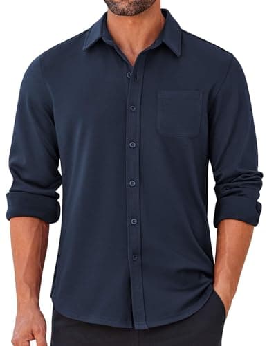 COOFANDY Men's Long Sleeve Button Down Shirts Wrinkle Free Dress Shirts No Tuck Shirts Navy Blue