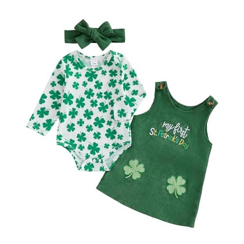 Ayalinggo St Patricks Baby Girl Outfit My First St Patricks Romper Onesie Overalls Dress Newborn Spring Clothes (Green St Patricks, 12-18 Months)