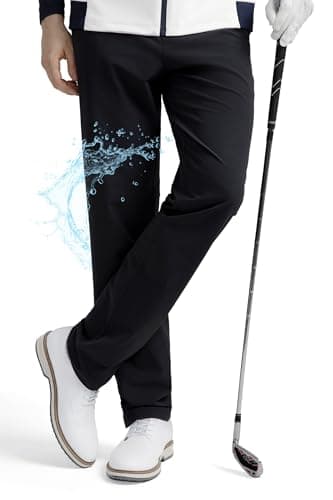 HISDERN Golf Pants Black Waterproof 30Wx32L Men's Performance for Business Casual Stretch Lightweight No Iron Scratch Resistant Windproof Elastic Waistband Dress Slacks with Utility Pocket